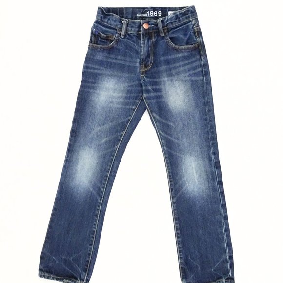 Gap Kids 1969 Slim Straight Denim Jeans Girls 10 Adjustable Waist Faded Whiskers - Picture 3 of 6